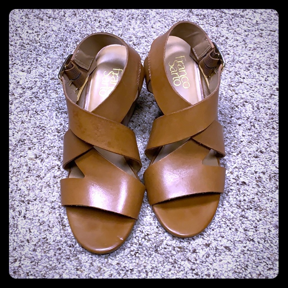 Franco Sarto camel strappy wedge sandals size 7
